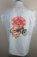 Sturgis Black Hills Biker Design Blue Denim Vest Size L Vintage 2012 Front End