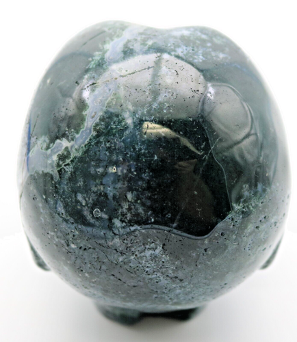 XL Green MOSS Solid Agate ALIEN Head Skull with Lace Agate GEMSTONE Eyes - Picture 10 of 13