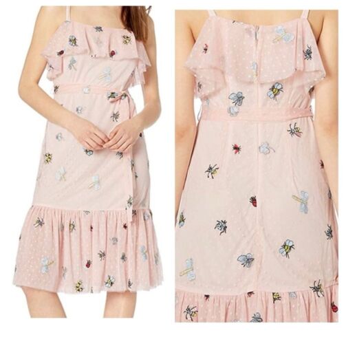 Neu mit Etikett Betsey Johnson bestickt rosa Rüschen Rüschenkleid Größe 14 Petite - Bild 2 von 10