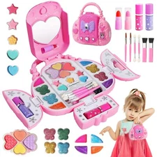 Real Washable Makeup for Kids with Mirror for Girls 5-8, Princess Cosmetic Set