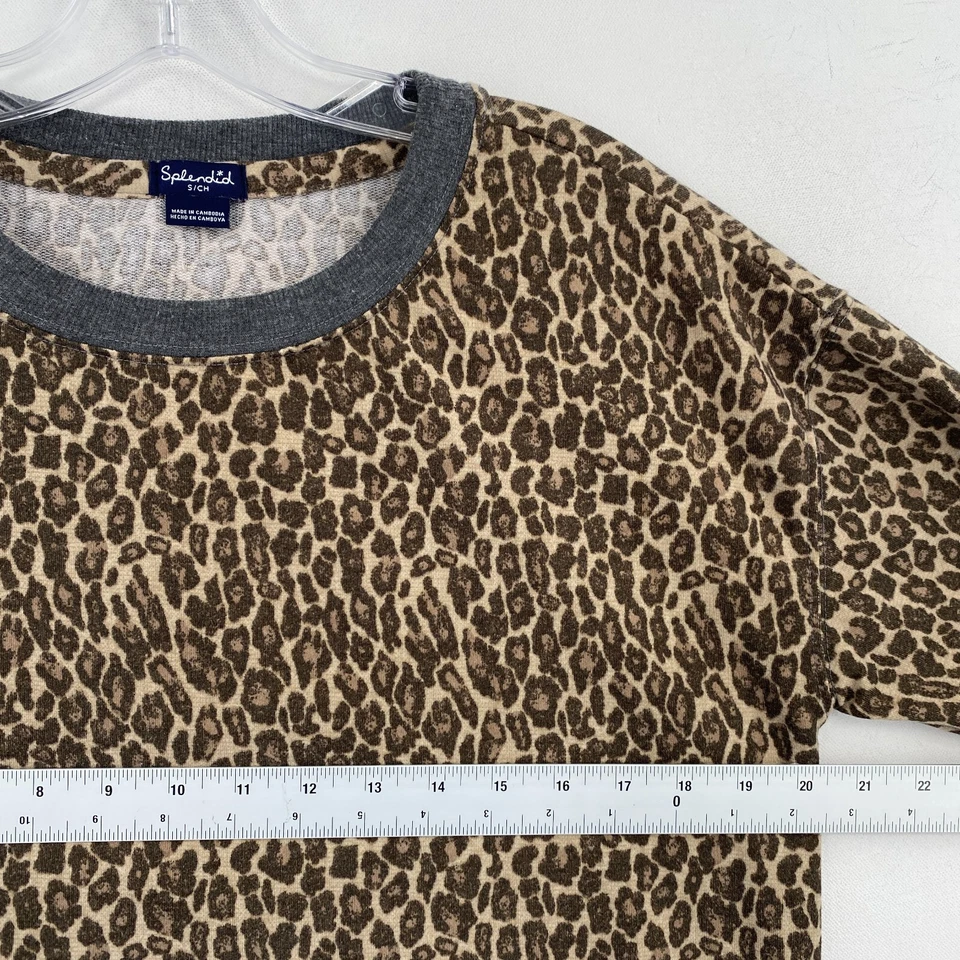 Espléndida sudadera para mujer con estampado de animales talla pequeña bronceado guepardo manga larga doble Foto 3 de 4