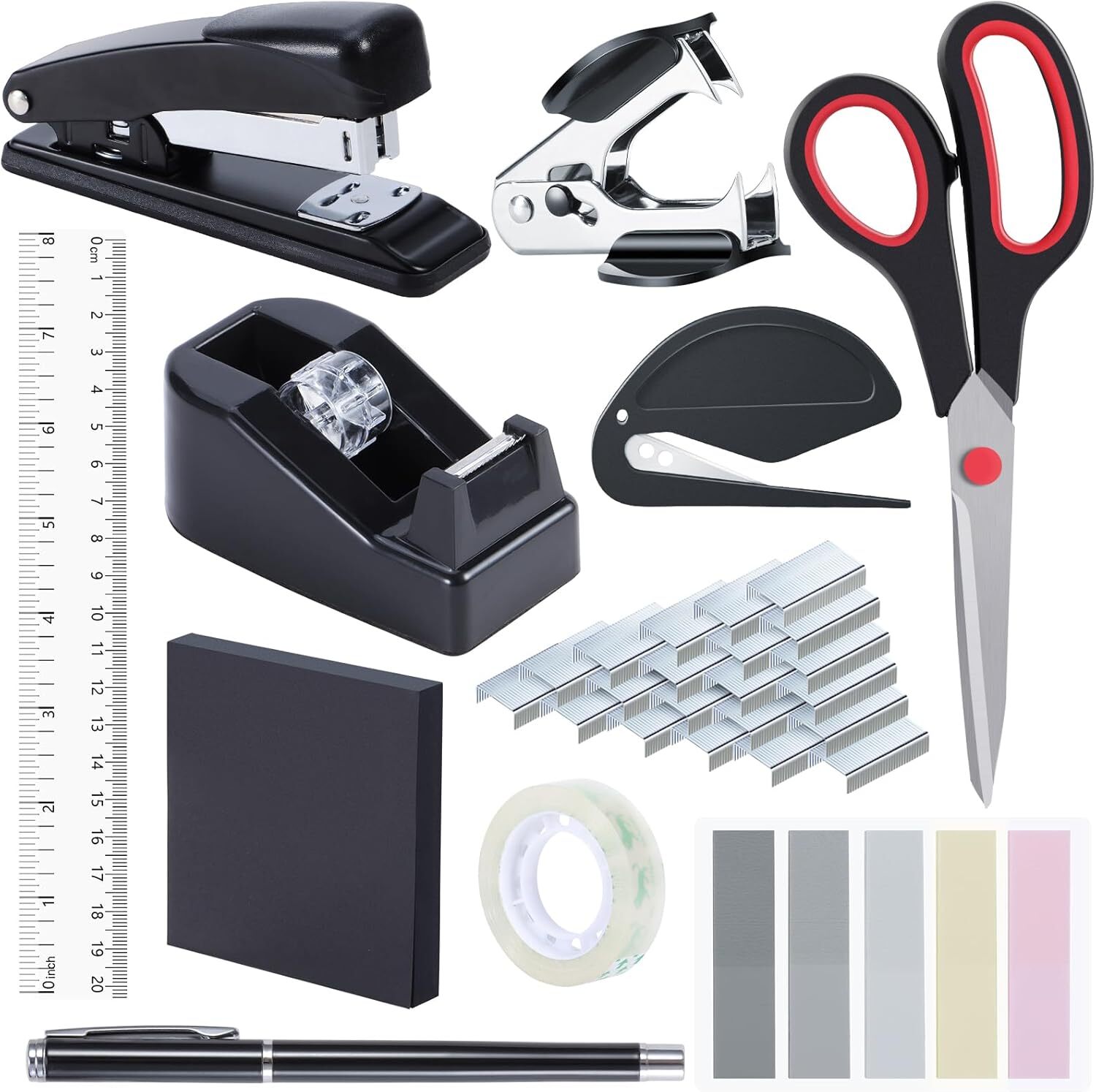 Stapler and Tape Dispenser Set, 11 in 1 Office Supplies Black Desk-image