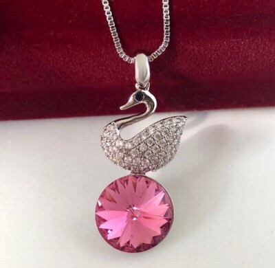 Halskette Schwan Anhänger Crystal Kristall Herz Rose Silber Weißgold vergoldet