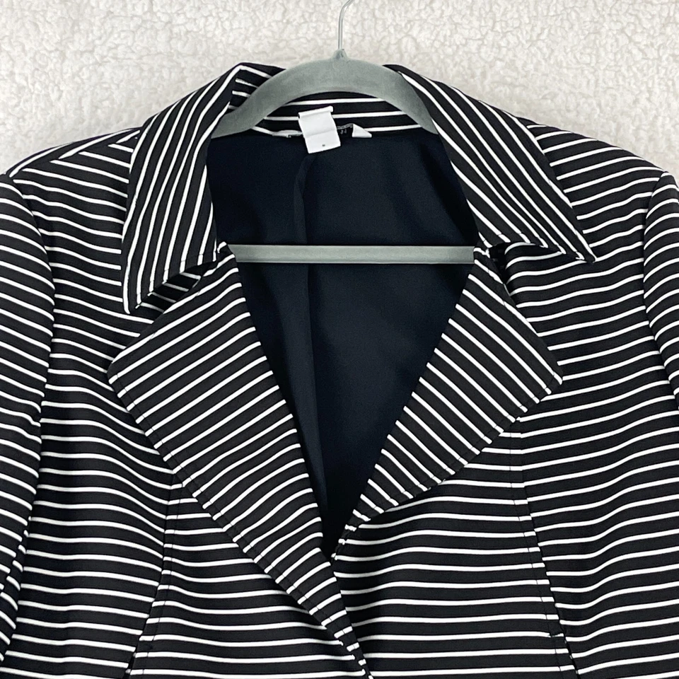 White House Black Market White Blazer Jacket Womens Size 10 Black White Stripe - Image 3 of 4