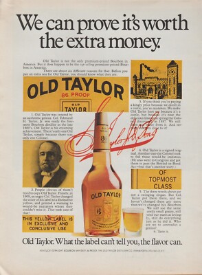 1969 Old Taylor Bourbon - ''We Can Prove It's Worth''- Bottle - Print Ad Photo Art