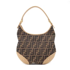 FENDI Zucca Shoulder Bag Brown Beige Canvas Leather 8BR234 Auth Used
