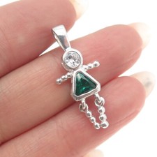 925 Sterling Silver White  Green C Z August Birthstone Girl Pendant