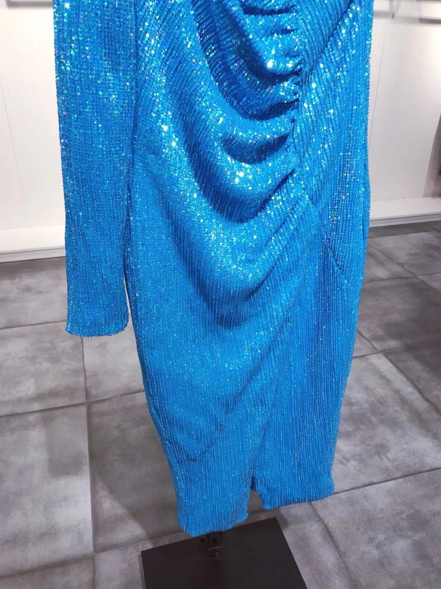 lavish alice blue sequin dress LAVISH ALICE Blue Sequined One Shoulder Dress 12 NWT