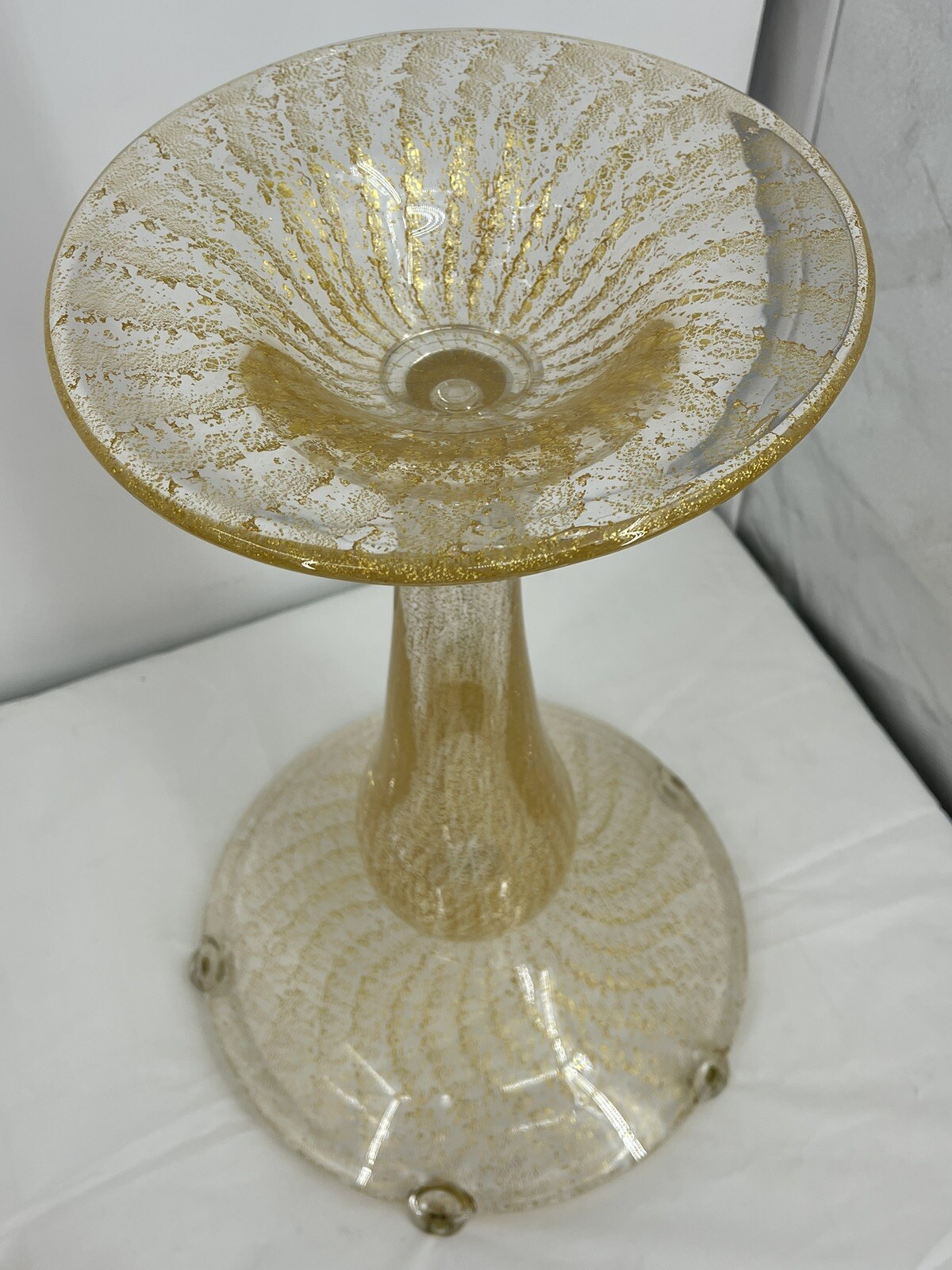 Murano Art Hand Blown Glass Bird Bath (5) Birds Gold Flakes Authentic