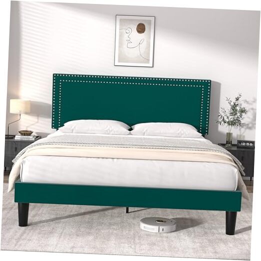Full Size Platform Bed Frame with Adjustable Upholstered Headboard  