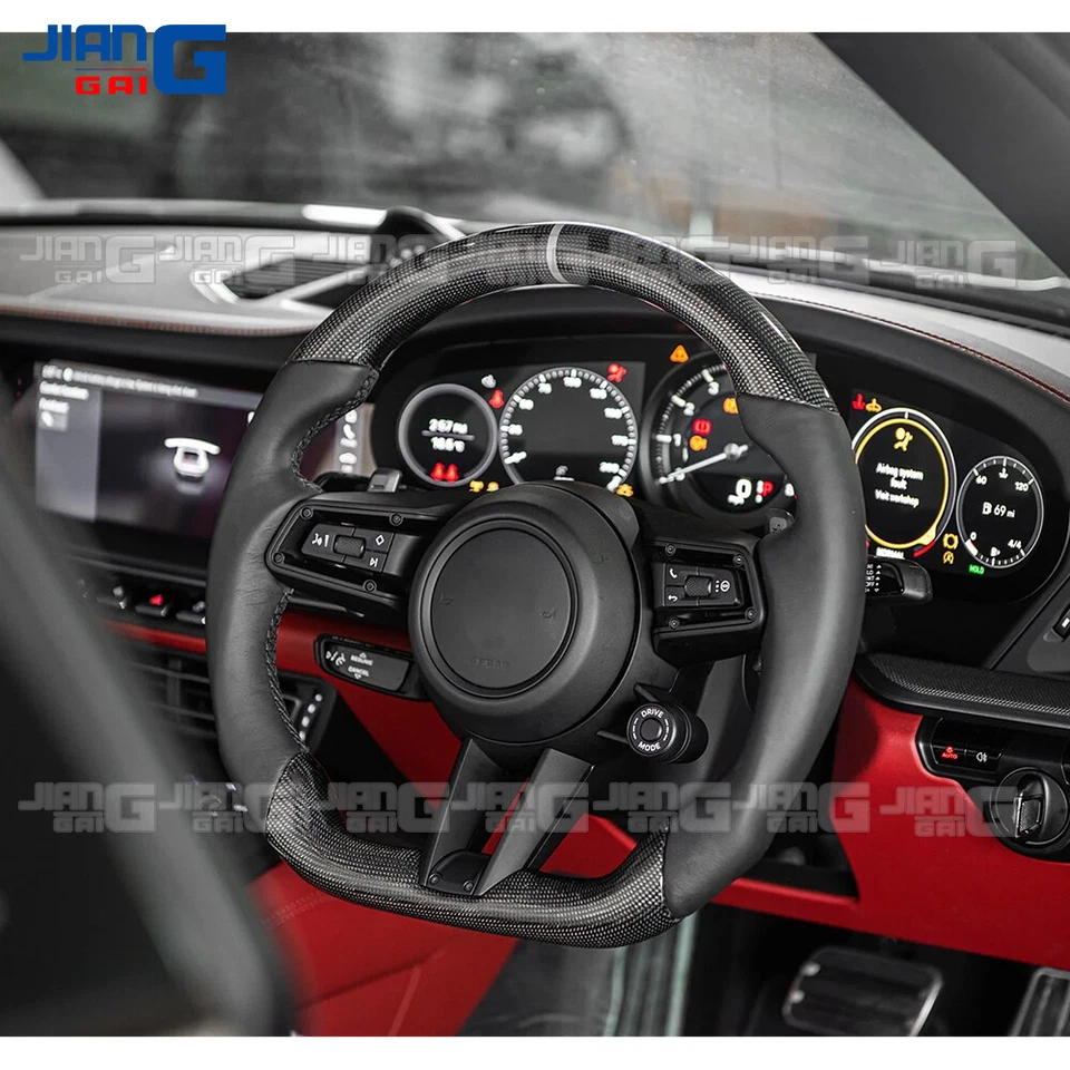 Volante de fibra de carbono real para Porsche Mancan Cayenne Panamera 911 918 718 Foto 2 de 4