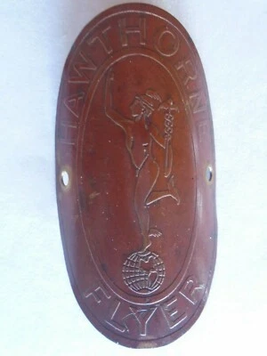 VINTAGE HAWTHORNE FLYER BYCYCLE HEAD BADGE GREAT ORIGINAL BRASS "RARE" - Image 1 of 2