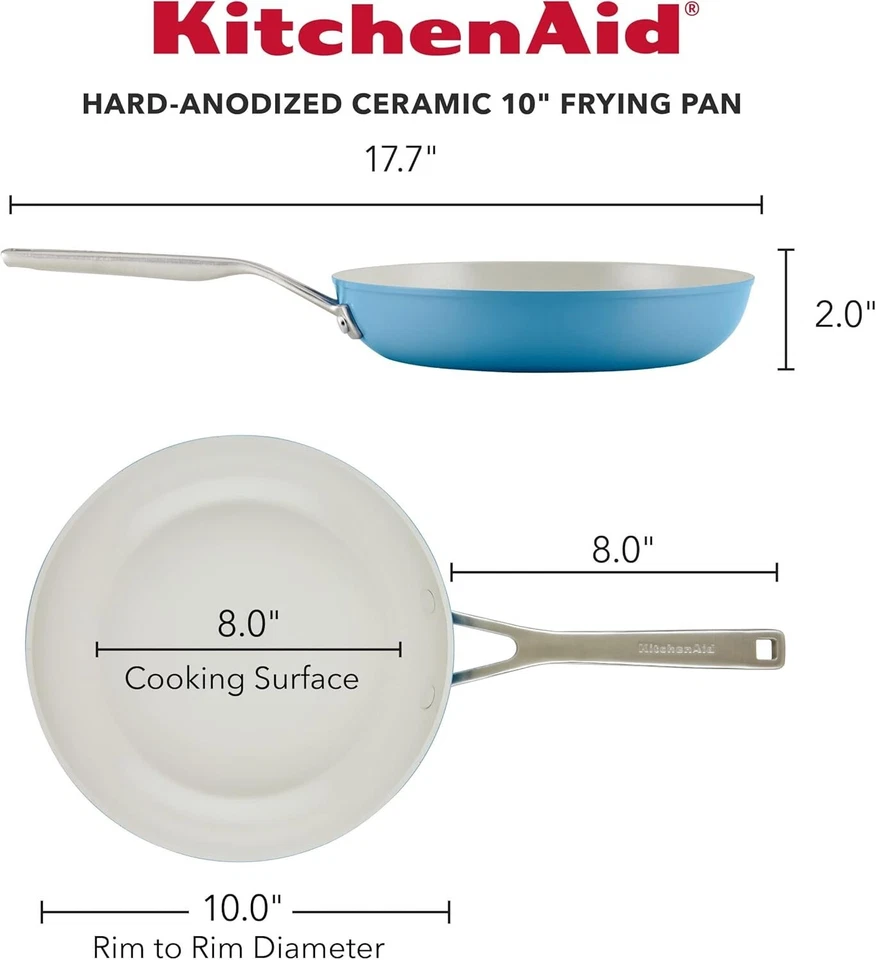 Sartén antiadherente de cerámica anodizada dura KitchenAid sartén de 10 pulgadas, azul Foto 3 de 4