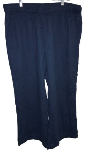 Ann Taylor LOFT Navy Blue Cotton Drawstring Wide Leg Comfort Beach Pants XXL NWT
