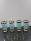 Vintage Set of 4 Anchor Hocking Party Gay Glasses Teal & Gold Floral 5 1/4"