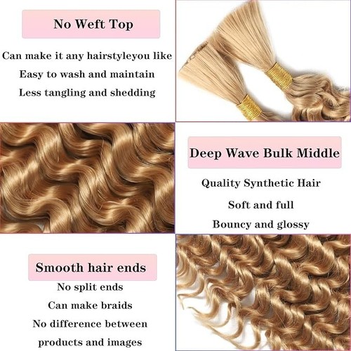 Deep Wave Bulk Hair For Braiding Hair 22 Inch Wet And Wavy No Weft 2Pack 155g - Picture 4 of 5