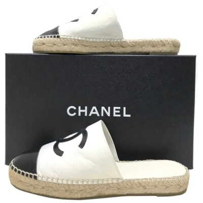 CHANEL G33553 Leather COCO Mark Espadrilles Sandals 36 White x