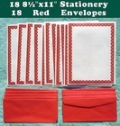 18 Sheets Decorative Red Curvy Stationery Letterhead 8½"x11" 18 Red Envelopes — photo 1
