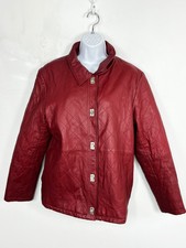 Dialogue Womens Coat Sz L Red Quilted Leather Snap Lock Closure Lined