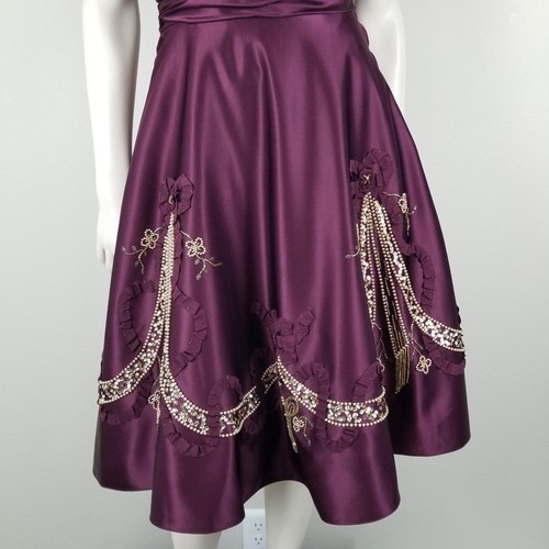Betsey Johnson Evening Rare Y2K Purple Beaded Knee Length Silk Dress Size 4 NWT - Picture 4 of 22