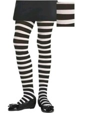 BLACK  WHITE STRIPED TIGHTS GIRLS M/L halloween costume witch mime accessory