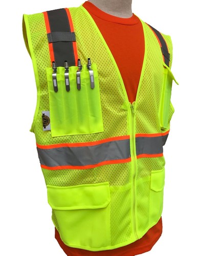 SKU-03-6XL-HIGH VISIBILITY LIME/ORANGE MESH VEST  - Picture 1 of 9