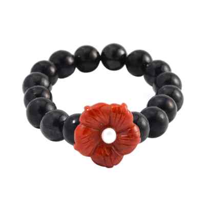 GORGEOUS!! 110.00ctw Shungite, Red Jade, Freshwater Pearl 7'' Stretch Bracelet