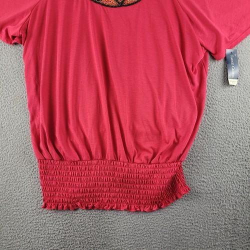 Faded Glory Shirt Womens 2X Pink Blouse Scoop Neck Beaded Pleated Elastic Hem - Picture 6 of 10