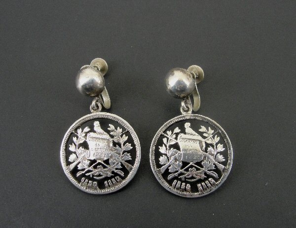 Earrings Silver Cut Solid Silver Coins Vintage Sc… - image 3