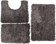 Inspired Home Living 3-Piece Chenille Bath Rug Set Charcoal Grey Non-Slip