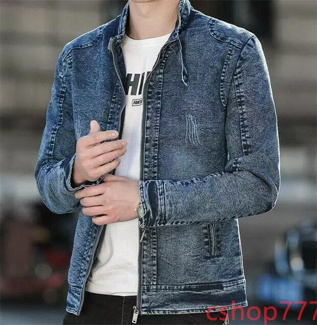 Stand collar zip cheap up denim jacket
