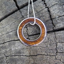 Koa Wood Hawaiian Jewelry Scroll Silver Rhodium Plated Brass Pendant BRP1003