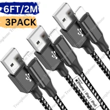 3 Pack 6Ft Braided USB Charger Cable For Apple iPhone 14 XR 8 7 6 Charging Cord