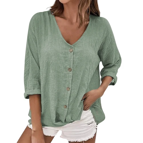 Women Baggy 3/4 Sleeve Tops Shirt Tee Ladies Summer Loose Blouse shirt Plus size - Imagen 18 de 45