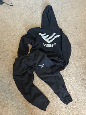 Vier Black Men's Tracksuit Set Hoodie & Pants Drawstring Elastic