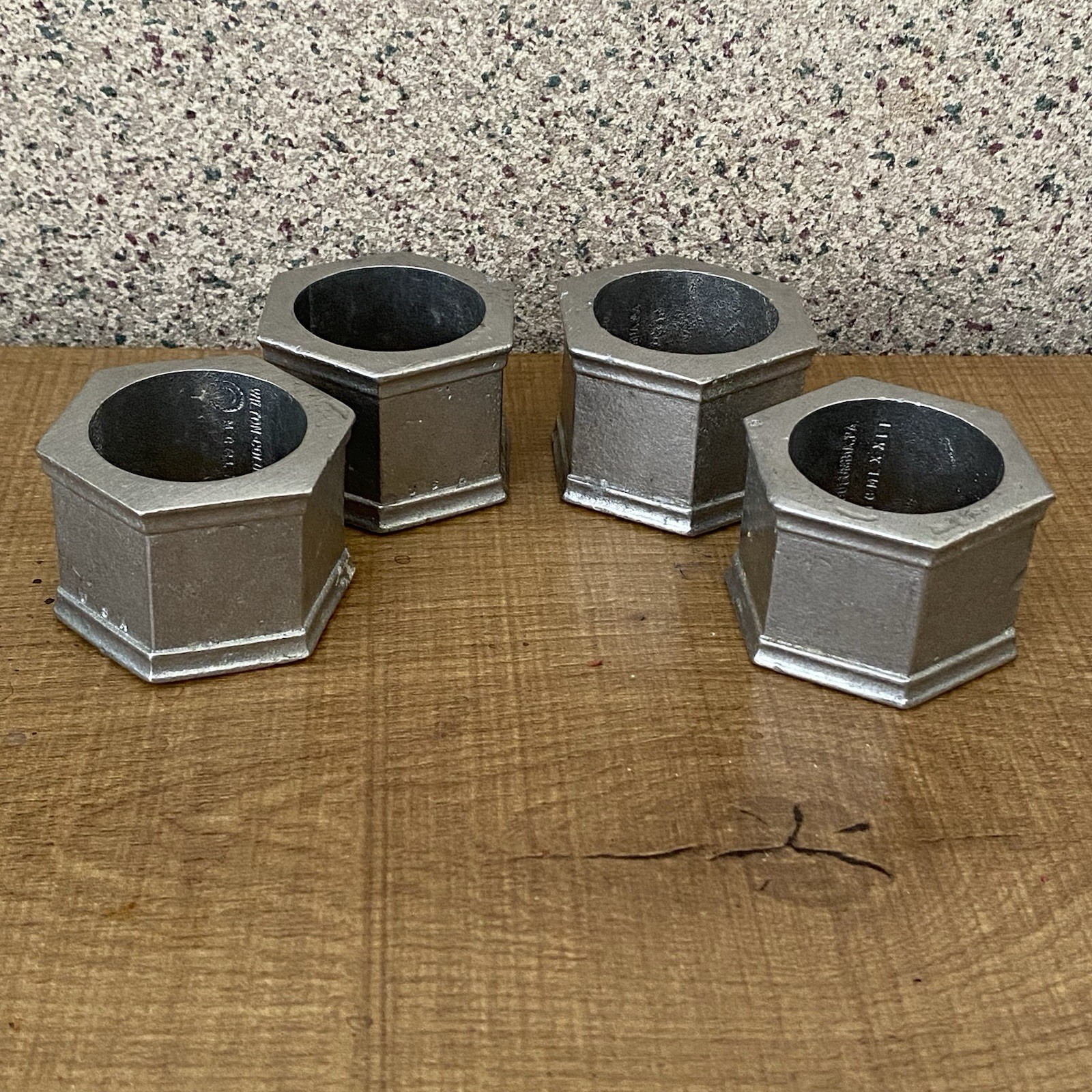 Vtg Wilton Armetale Pewter Hexagon Bolt Shaped Napkin Rings Columbia PA Set of 4