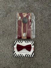 Children  s burgundy bow tie and suspenders set