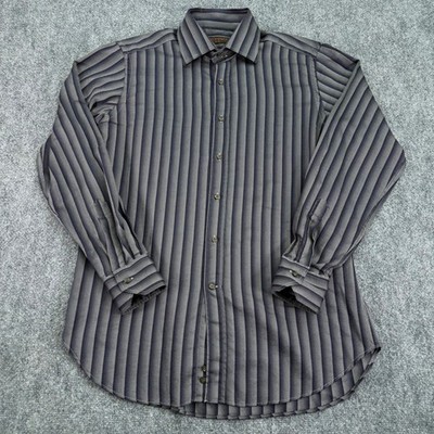 Etro Milano Dress Shirt Mens 41 Large Purple Grey Striped Herringbone Slim Italy