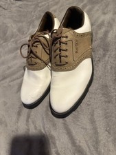 FJ Foot Joy Men's Golf Shoes White Brown Leather Lace Up 9 M 53325 Footjoy READ