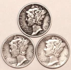 (3) Mercury Dimes - VF/XF - 1941P 1942D 1943P -#3381ED - FREE SHIPPING