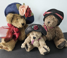 Boyd's Bears Plush Stuffed Teddies Jointed Bows Hats Collection Vintage Lot of 3