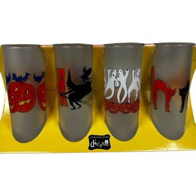 VTG Halloween Glasses Set 4 Dartington Designs 7  Frosted Pumpkin Cats Cup New
