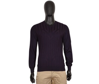 RRP1700$ Men's ZILLI Pullover Sweater 42US/UK 52IT L Purple Silk & Cashmere