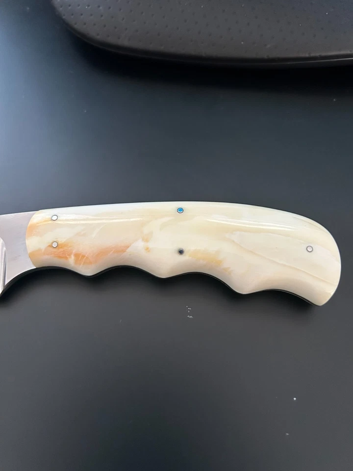 4” ARNO BERNARD KNIFE WHITE FINGER GROOVED BONE HANDLE, NEVER USED - Image 4 of 4