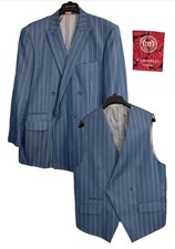 Caravelli 2 Pc Blue Pinstripe Mens 42R Blazer Suit Jacket Vest Double Breasted