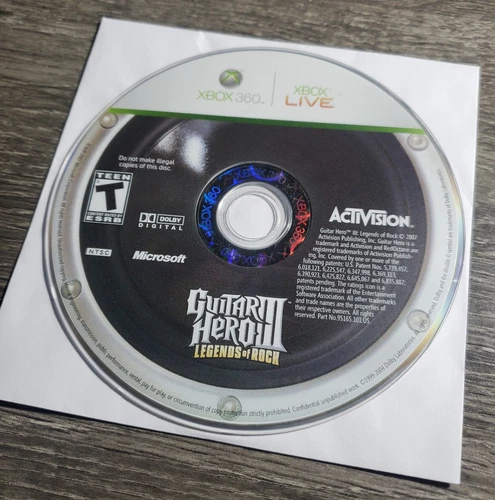 Guitar Hero III: Legends of Rock (Microsoft Xbox 360, 2007) Disc Only TESTED