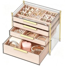 Jewelry Box Clear Acrylic 4 Drawers with Velvet Trays - Elegant Organizer