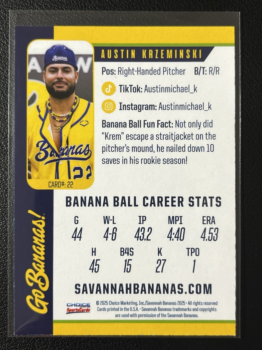 Austin Krzeminski Savannah Bananas Baseball Card 2025 Choice #22