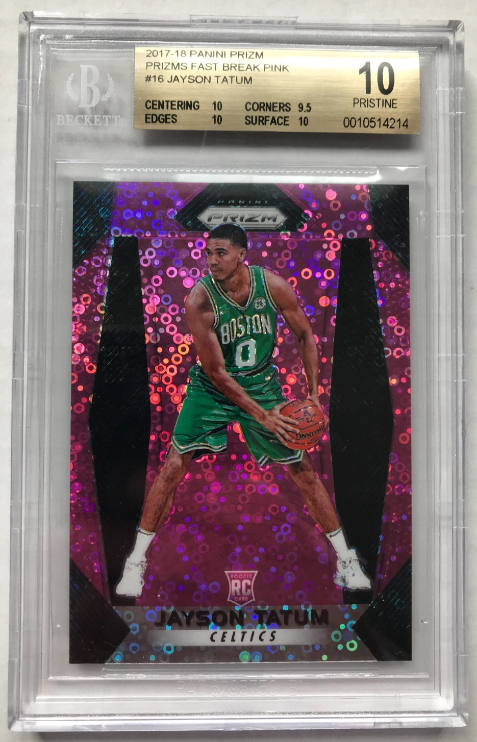 2017-18 Panini Prizm Fast Break Pink Jayson Tatum BGS 10 Pristine 22/50 RC