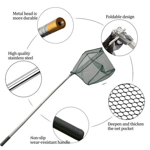 Fishing Landing Net with Stainless Steel Telescoping Pole 61" Long Handle,Rub... - Afbeelding 3 van 7